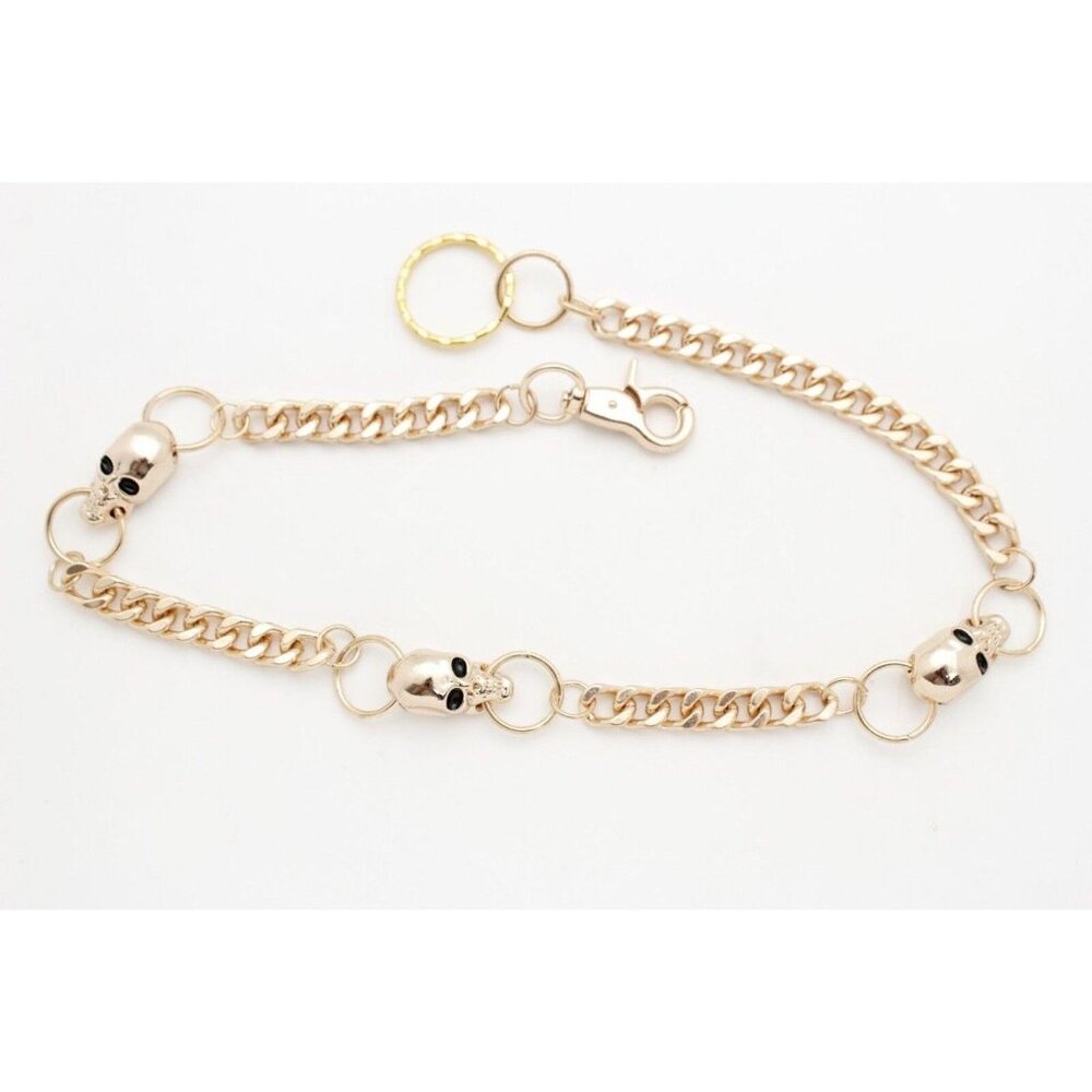 Men Women Gold Metal Key Chain Wallet Holder Clasp Biker Skeleton Skull Charms
